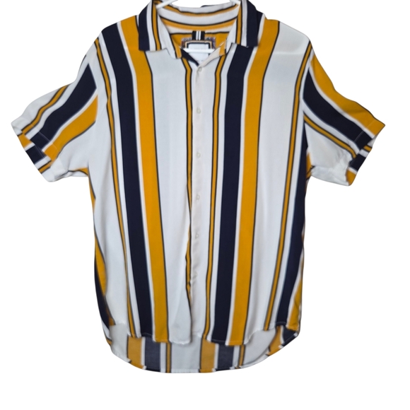 Cactus Men's Striped Button-Down Shirt in Yellow and Navy - Picture 1 of 3